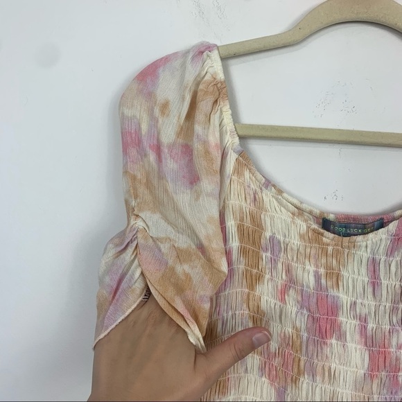 NWT Good Luck Gem Smocked White Pink Tie Dye Top Size Medium - Picture 6 of 12
